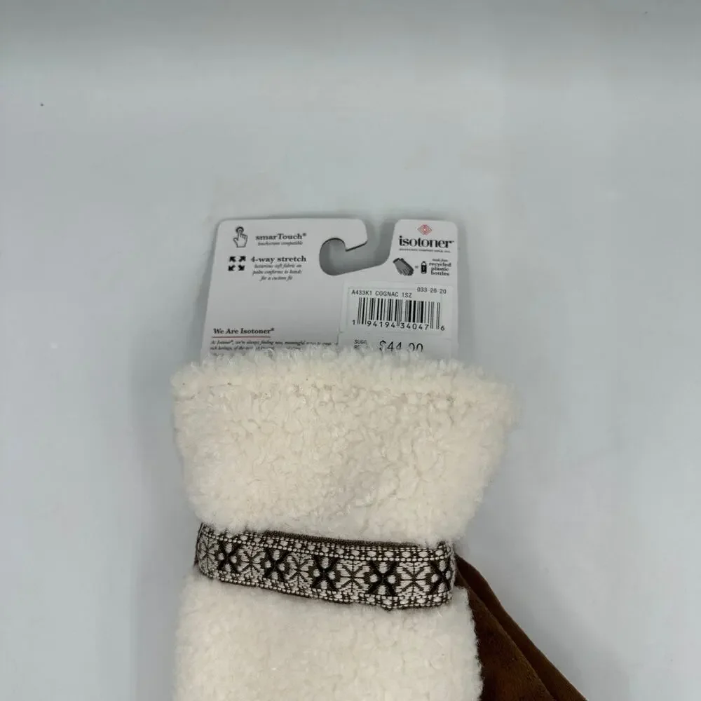 Isotoner Women’s Mittens Sherpa Beige Brown SmartTouch OSFM NWT